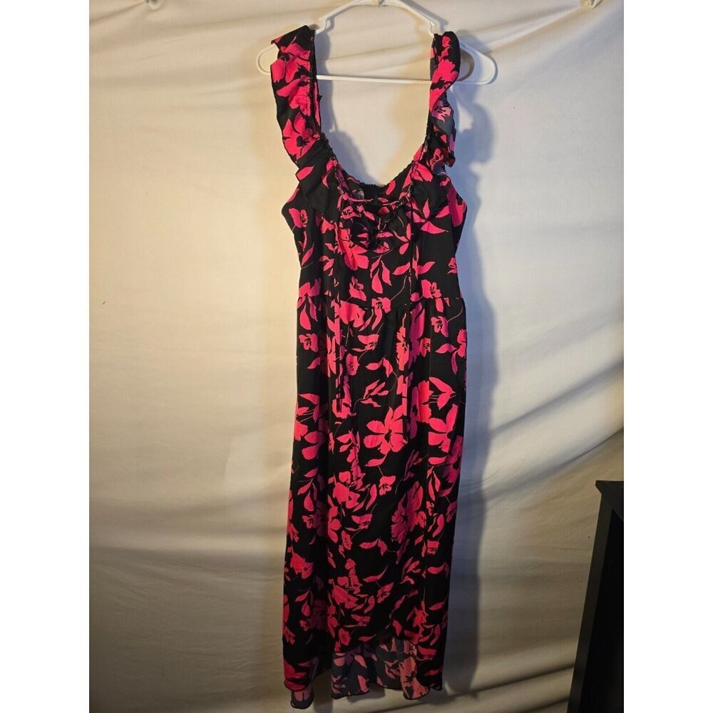 Floral‎ Maxi sexy Dress Black Pink Luau Women’s  Large L Tropical Coastal